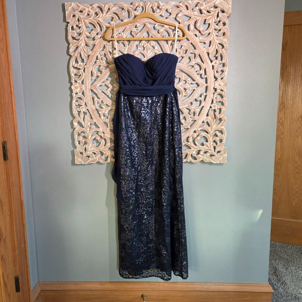 Bari Jay Strapless Navy Sequin Chiffon Dress Size 12